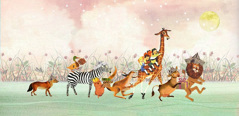 Animal parade with moon and stars by Studio POPPY