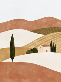 Tuscan landscape with a cottage and cypress trees by Lina van Oers
