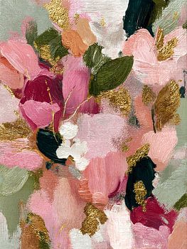 Bloemachtig abstract in roze en groen