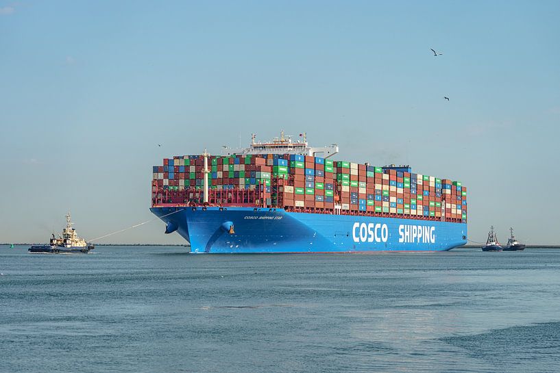 Ankunft des Containerschiffs Cosco Shipping Star. von Jaap van den Berg