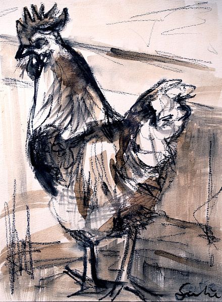Huhn, Hahn (17) von Gemälde Liesbeth Serlie