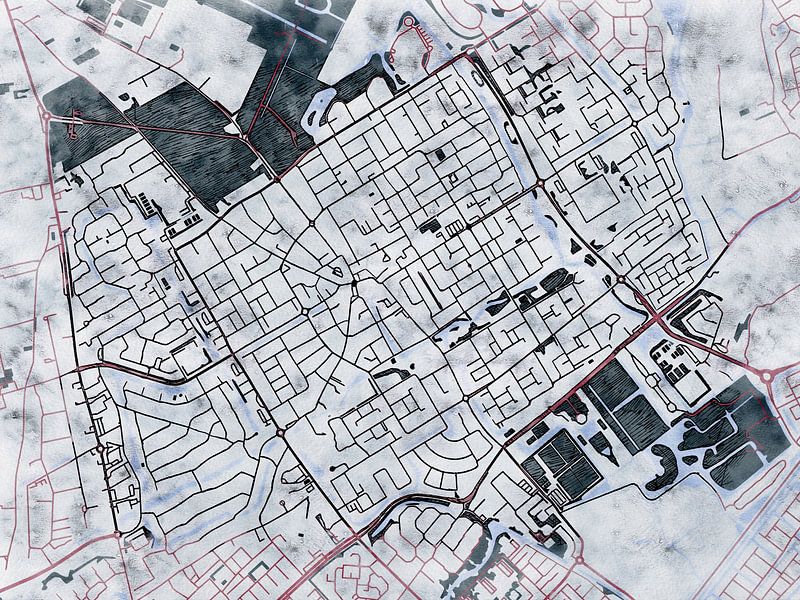 Kaart van Heemskerk centrum in de stijl 'White Winter' van Maporia