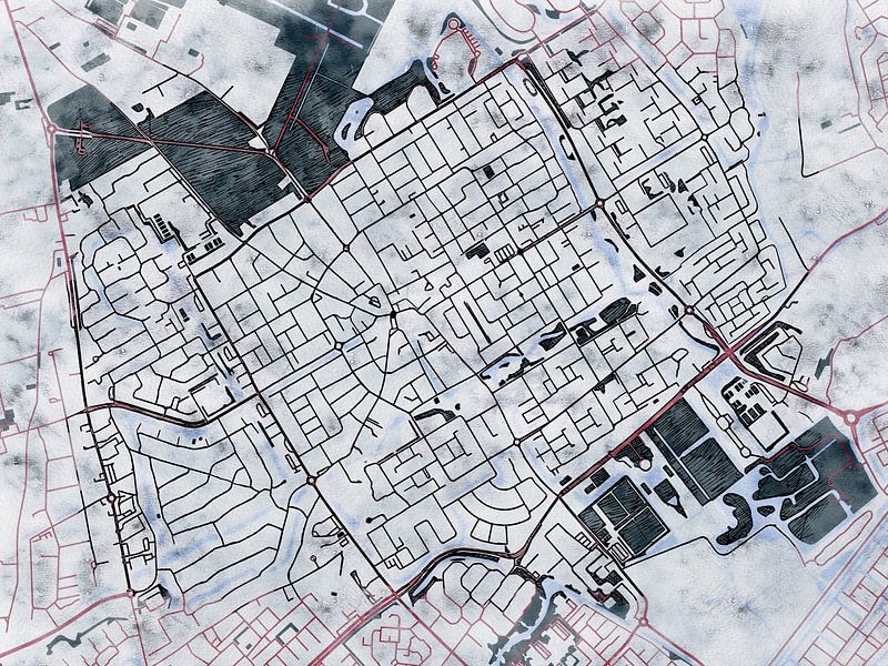 Map of Heemskerk centrum with the style 'White Winter' by Maporia