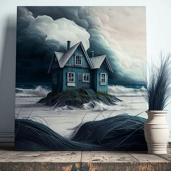 Einsames Haus Meer Bild Regal Planze surreale Stimmung von gm_designs