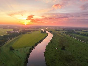 Vecht river sunrise seen from above during autumn in Overijssel