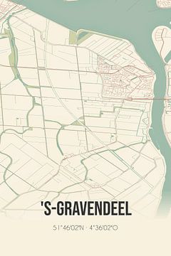 Vintage landkaart van 's-Gravendeel (Zuid-Holland) van Rezona