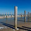 Palendorp met blauwe lucht aan het strand van Petten aan Zee van Karin Schijf