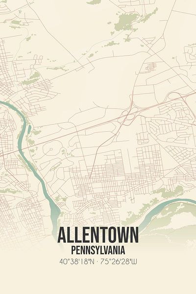 Carte ancienne d'Allentown (Pennsylvanie), Etats-Unis. par Affiches de lieux