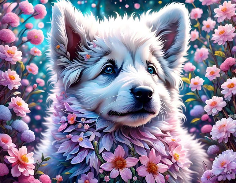 Cute little White Shepherd -2 by Johannas Art Creations