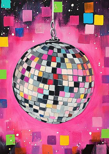 Sprankelende explosie: kleurrijk discobal schilderij