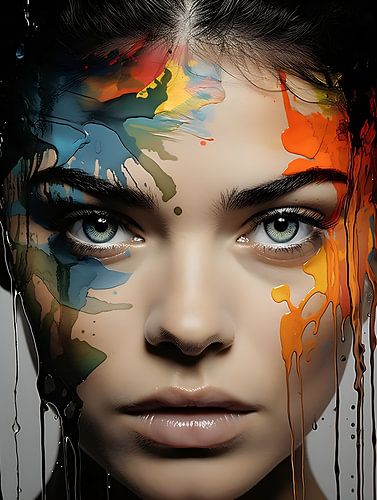 white woman with flower colour splash