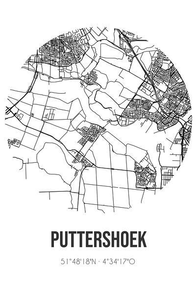 Puttershoek (South Holland) | Map | Black and White by Prints of Place