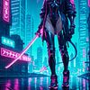 Samurai Girl Anime Cyberpunk Japan van Ruzerin