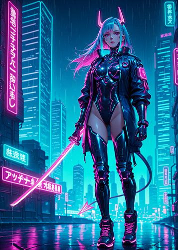Samurai Girl Anime Cyberpunk Japan