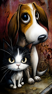 Hund - Katze - Cartoon
