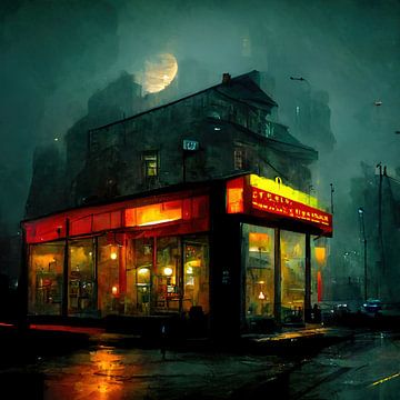 The last cafe open on a rainy fall night, part 2 by Maarten Knops