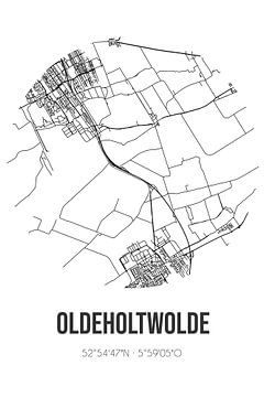 Oldeholtwolde (Fryslan) | Landkaart | Zwart-wit van MijnStadsPoster