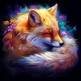 Portrait schlafender Fuchs detailgetreu träumerisch Farben