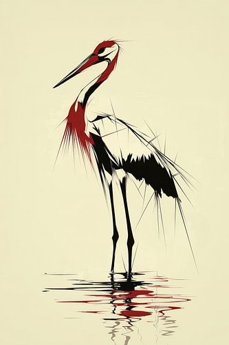 Crane in Minimalist Abstraction Reflective Beauty