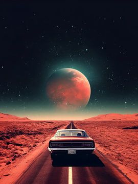 muscle car in mars met maan ruimte wereld aarde van novac dolazy