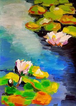The blossoming / Lotus flowers / Water lilies / Pond Claude Monet Painting by Jolanda Bakker