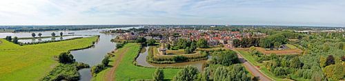 Aerial panorama of the historic town of Gorinchem on the river Merwede