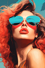 Popart vrouw met turquoise zonnebril van Steinfox Art