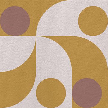 Op Bauhaus en retro 70s geïnspireerde geometrie in geel en bruin van Dina Dankers