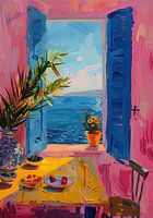 Henri Matisse Style Poster, Mediterranean Sea, Open Window, Pastel