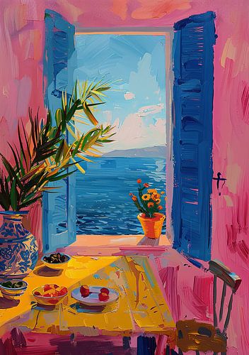 Henri Matisse Stijl Poster, Middellandse Zee, Open Venster, Pastel