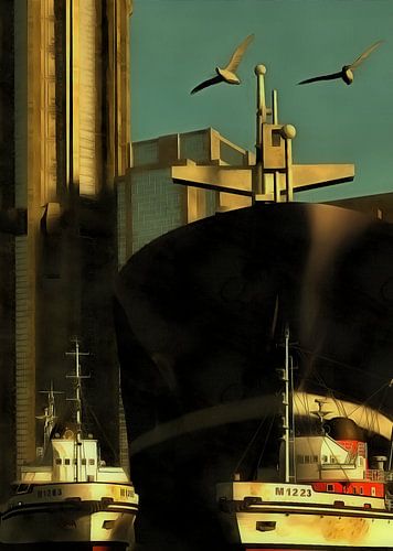 Classic –  Retro Harbor with towboats