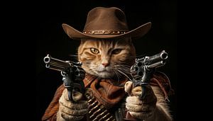 Cowboy-Katze mit 2 Pistolen-Panorama