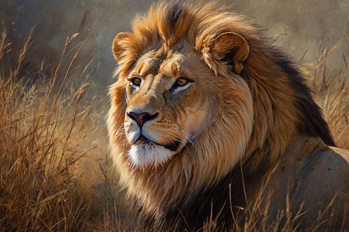 Realistische leeuw in savanne landschap