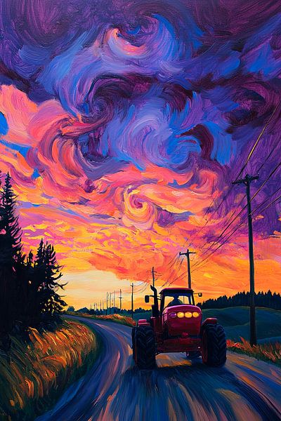 Sonnenuntergang über dem Feldweg von Poster Art Shop