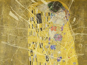 Kaart van Utrecht met de Kus van Gustav Klimt van Map Art Studio