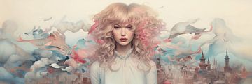 Taylor's Betoverende Melodieën op Surrealistisch Roze Canvas van Surreal Media