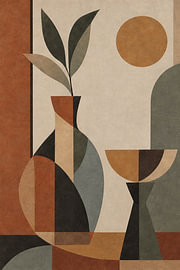 Art géométrique abstrait bohème, formes modernes aux tons terreux, œuvres d'art contemporain minimalistes sur Timeless Artworks