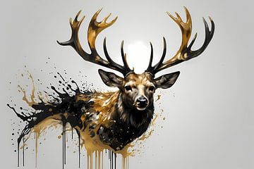Deer in Dynamic Golden Spots by De Muurdecoratie