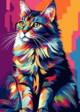 Chat Animal WPAP Pop Art Color Style sur Qreative