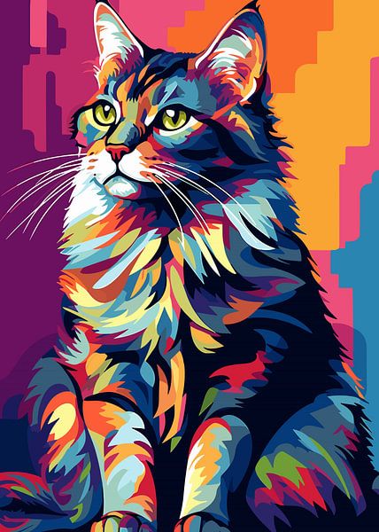 Cat Animal WPAP Pop Art Color Style by Mason Scott