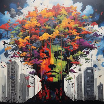 Stedelijke Kunstexplosie: Een Hoogwaardige Hulde aan Creativiteit in het Stadslandschap, Geïnspireerd door Street Art, Pop Art en Banksy van Dream Designs art work