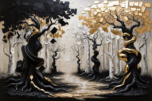 Surreal trees with golden snakes