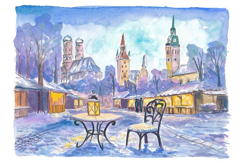 Nocturne Winter Magic über Münchens Frauenkirche, Rathaus und St. Peter von Markus Bleichner