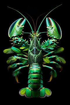 Lobster Luxe - Grüner Dschungelhummer mit Federn von Marianne Ottemann - OTTI
