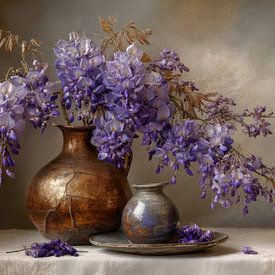 Blue Rain in Ceramics - Picturesque Still Life of Flowers by Joriali Fine Art