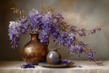 Blauregen in Keramik - Malerisches Blumenstillleben von Joriali Fine Art