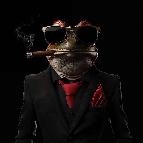 Pijlgifkikker met sigaar en zonnebril