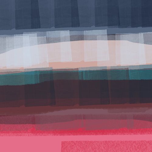 Terra Blue. Modern abstract landschap in blauw, bruin, neonroze.