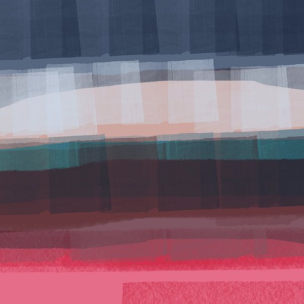 Terra Blue. Modern abstract landscape in blue, brown, neon pink. by Dina Dankers