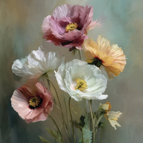 Papaver bloemen wit roze en geel